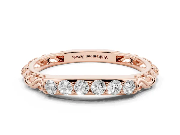 Round Diamond Bar Set Eternity Band with Filigree Design Rose gold