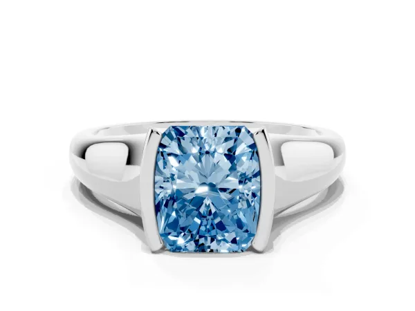 Fancy Blue Radiant Cut Solitaire Tension Set Diamond Ring with Split Shank Band White gold