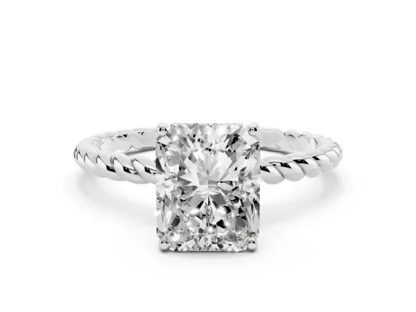 Radiant Cut Solitaire Twist Band Ring with Four-Prong Setting Platinum