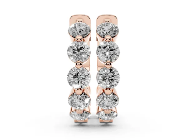 Round Brilliant Diamond Inside-Out Hoop Earrings with Shared Prong Setting Rose gold