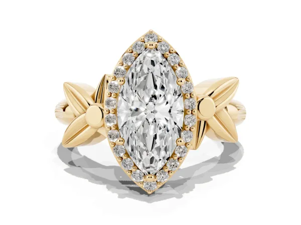 Marquise Cut Halo Diamond Floral Band with Four-Prong Setting Yellow gold