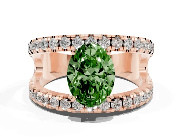 Fancy Green Oval Cut Solitaire Split Shank Pave Diamond Ring Rose gold
