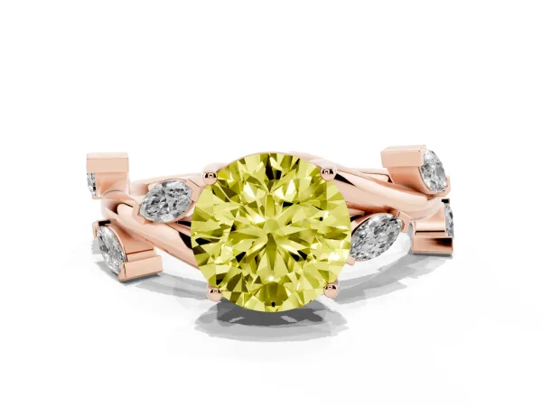 Fancy Yellow Round Cut Solitaire Twisted Band Marquise Accent Prong Setting Ring Rose gold