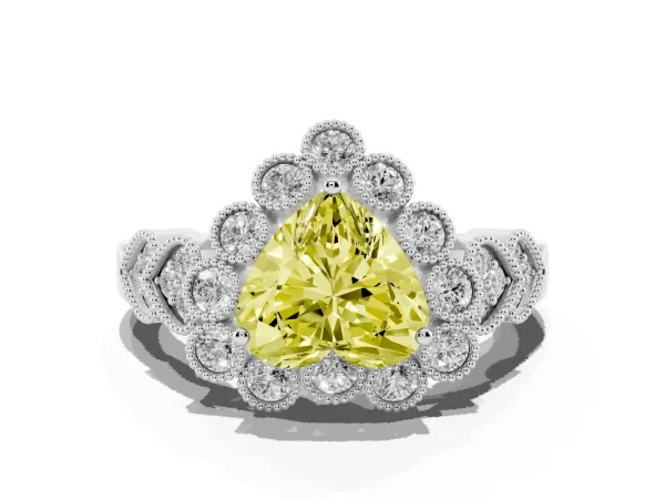 Fancy Yellow Heart Cut Brilliant Milgrain Pave Heart Band Solitaire Ring Platinum