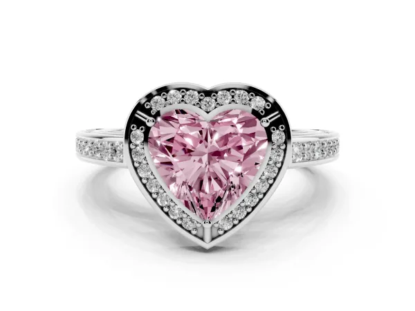 Fancy Pink Heart Cut Cut Halo Pave Split Shank Prong Setting Ring White gold