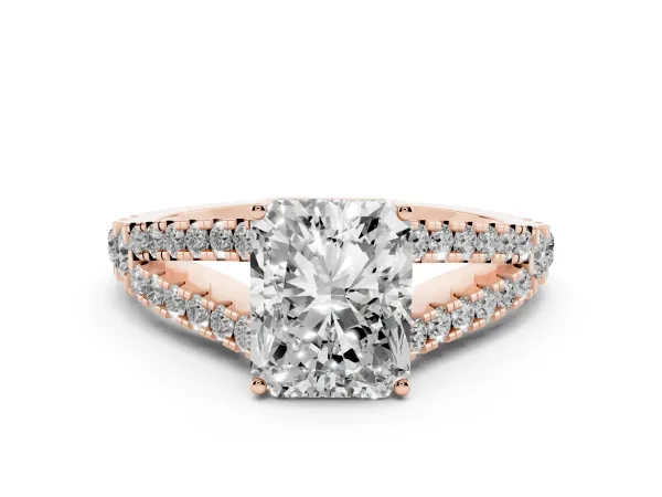 Radiant Cut Diamond Split Shank Engagement Ring with Round Pavé and Prong Setting Rose gold