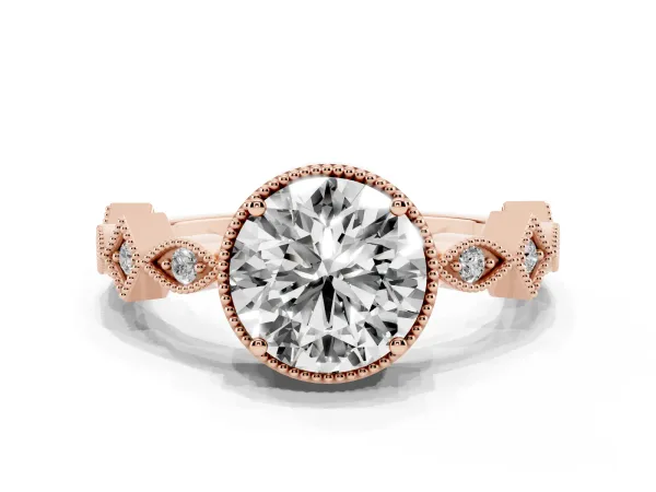 Round Cut Milgrain Marquise Diamond Twist Band Ring Rose gold