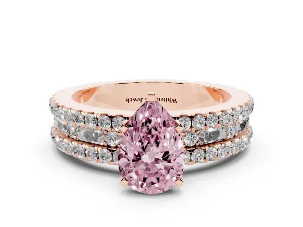 Fancy Pink Pear Cut Diamond Solitaire Ring with Pavé and Channel Set Band Rose gold