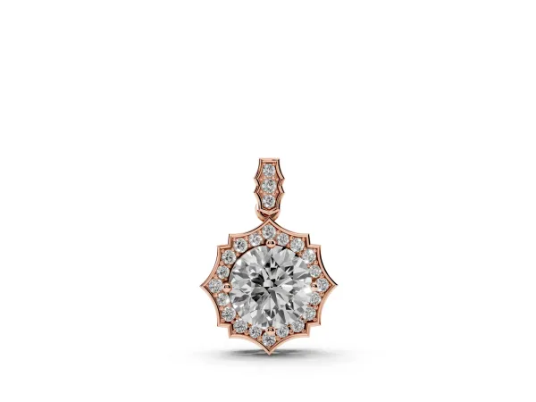 Round Diamond Halo Pendant with Milgrain Prong Setting Rose gold