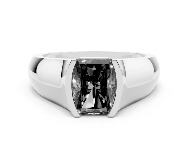 Fancy Black Radiant Cut Solitaire Bezel Set Diamond Ring with Wide Band Platinum