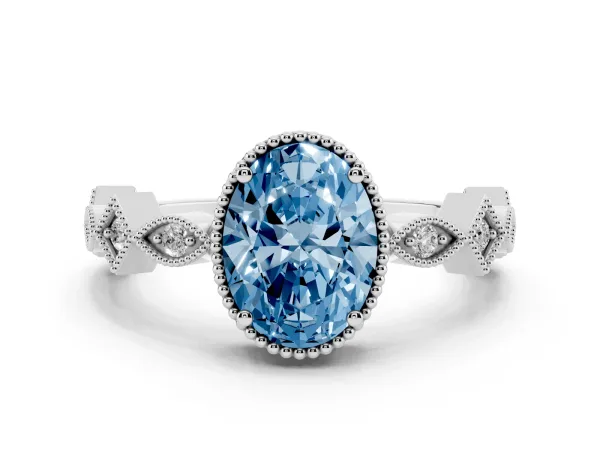 Fancy Blue Oval Cut Milgrain Marquise Diamond Twist Band Ring Platinum