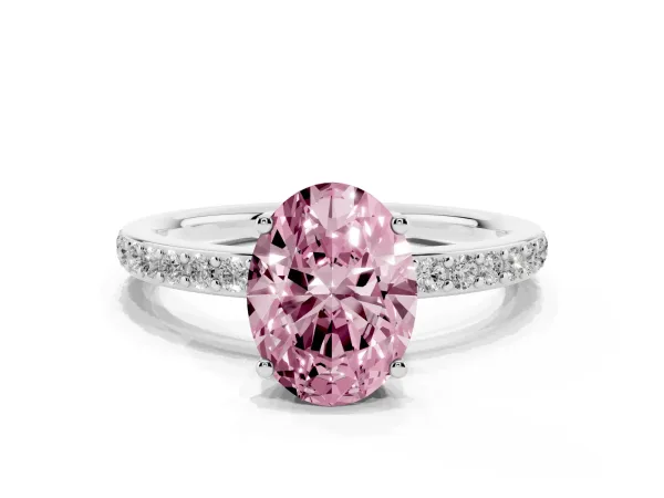 Fancy Pink Oval Cut Cut Diamond Pavé Band Ring with Four-Prong Setting Platinum