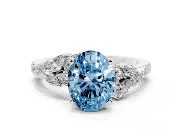 Fancy Blue Oval Cut Solitaire Marquise Twist Band with Six-Prong Setting Platinum