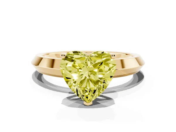 Fancy Yellow Heart Cut Cut Solitaire Engagement Ring with Flat Band and Four-Prong Setting Yellow gold