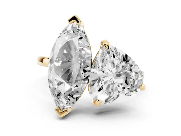 Heart and Marquise Toi Moi Ring with Prong Setting and Micro Pave Band Yellow gold
