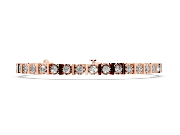 Round Diamond Channel Set Tennis Bracelet with Prong Setting Rose gold