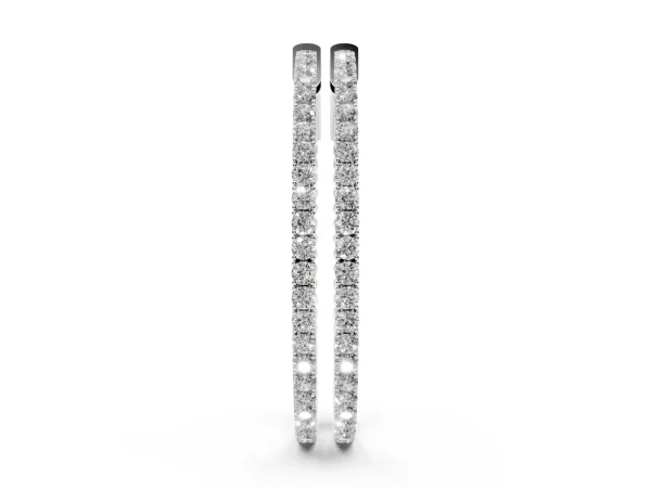 Round Cut Diamond Hoop Earrings with Pavé Setting and Prong Set Stones Silver