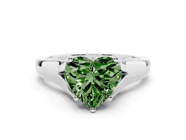 Fancy Green Heart Cut Solitaire Diamond Ring with Cathedral Band and Four-Prong Setting Platinum
