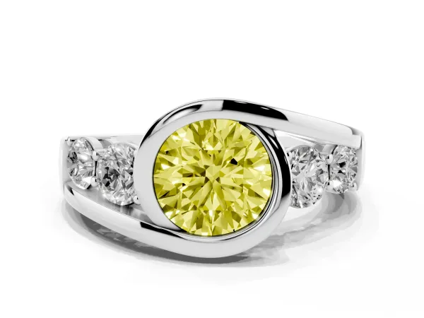 Fancy Yellow Bezel Set Round Cut Diamond Bypass Ring with Round Accents Platinum