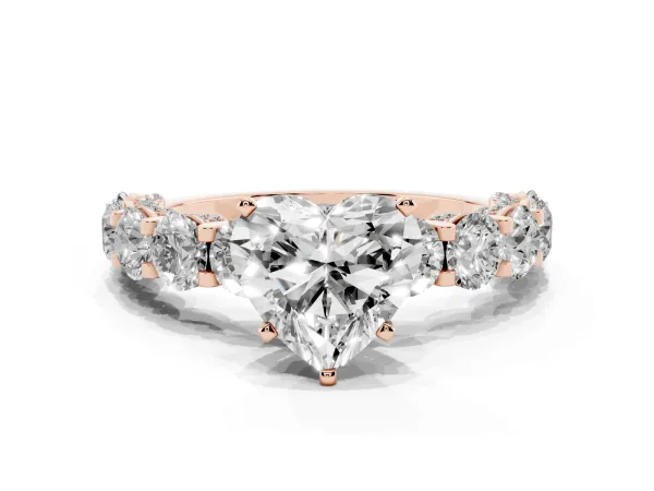 Heart Cut Diamond Side Stone Engagement Ring with Four-Prong Setting Rose gold
