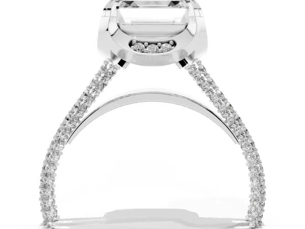 Asscher Cut Solitaire Pave Split Shank Ring with Four-Prong Setting Platinum