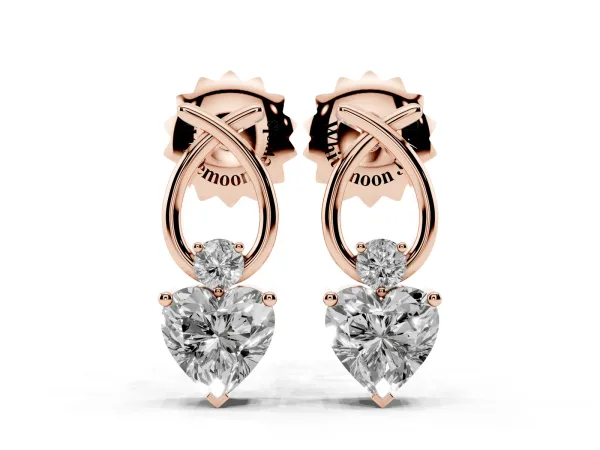 Heart Diamond Ribbon Drop Earrings with Diamond Accent Rose gold