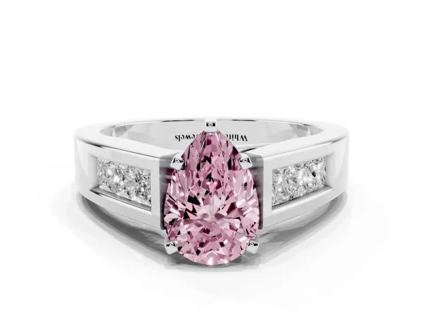 Fancy Pink Pear Cut Cut Channel Set Solitaire Ring with Four-Prong Setting Platinum