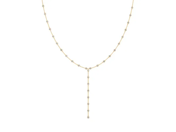 Bezel-Set Round Diamond Station Y Necklace Yellow gold