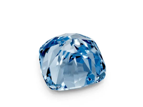 Fancy Blue Cushion Cut Halo Milgrain Solitaire with Bezel Set Side Stones and Pave Band Yellow gold
