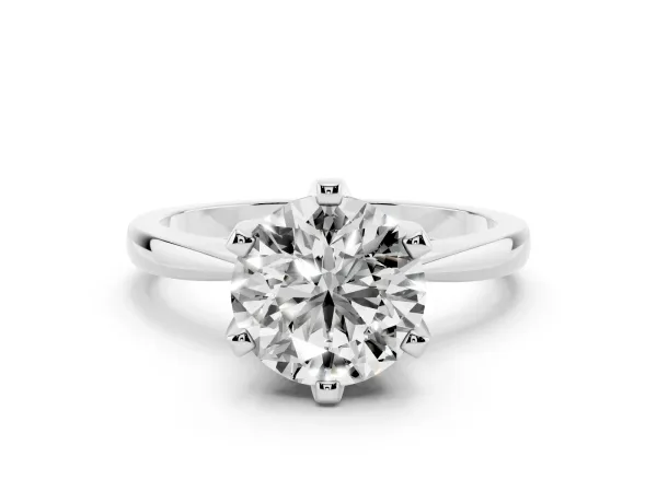 Round Cut Solitaire Engagement Ring with Six-Prong Setting and Tapered Band Platinum