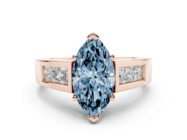 Fancy Blue Marquise Cut Cut Channel Set Solitaire Ring with Four-Prong Setting Rose gold