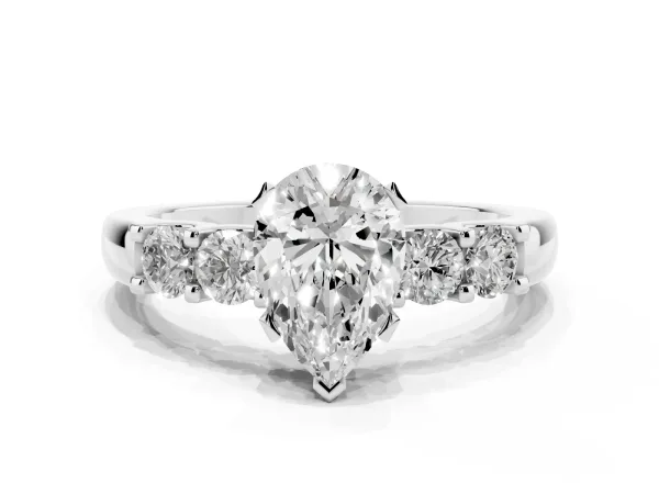 Pear Cut Brilliant Cut Diamond Five-Stone Prong Set Engagement Ring with Channel Band Platinum