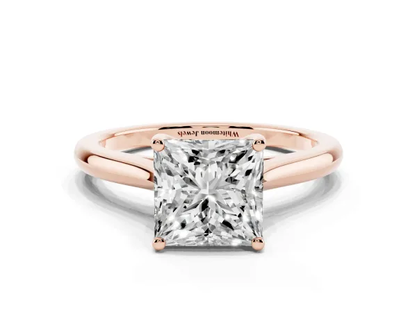Princess Cut Cut Solitaire Ring with Cathedral Band and Four-Prong Setting Rose gold