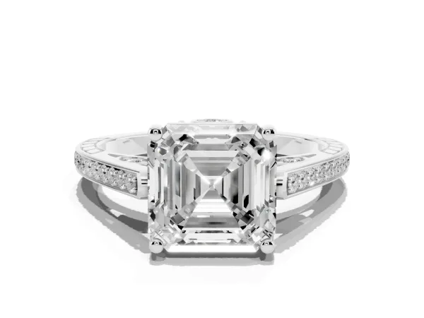 Asscher Cut Cut Cathedral Pave Diamond Engagement Ring with Six-Prong Setting Platinum