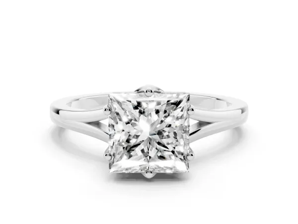 Princess Cut Solitaire Diamond Ring with Six-Prong Setting and Tapered Band Platinum
