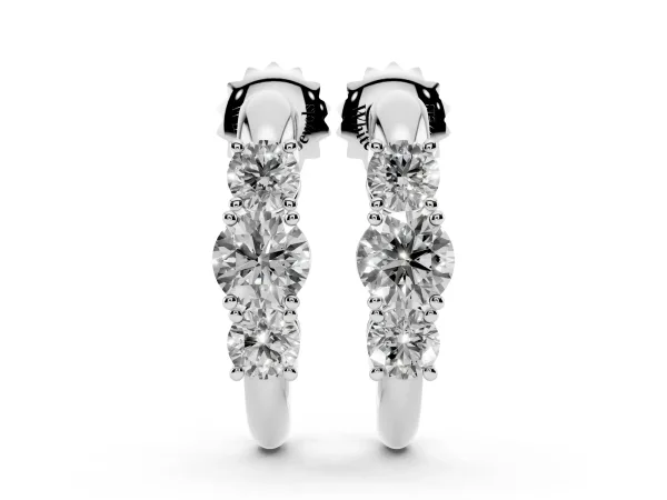 Round Brilliant Diamond U-Hoop Earrings with Prong Setting White gold