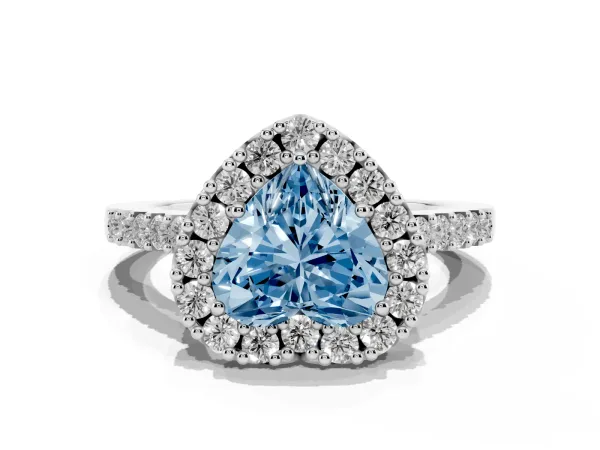 Fancy Blue Heart Cut Halo Diamond Pavé Solitaire Ring Platinum