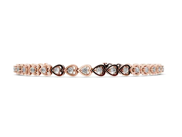 Heart-Shaped Diamond Tennis Bracelet with Channel Setting and Four-Prong Setting Rose gold