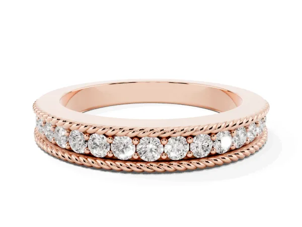 Channel Set Round Diamond Milgrain Edge Band Rose gold