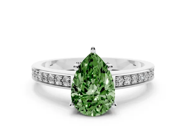 Fancy Green Pear Cut Solitaire Pavé Band Prong Setting Ring White gold