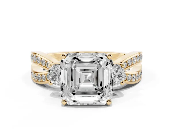 Three-Stone Asscher Cut Cut Diamond Twist Band with Prong Setting Yellow gold