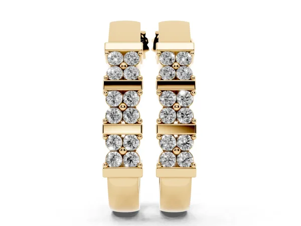 Round Diamond Channel-Set Hoop Earrings with Four-Prong Setting Yellow gold