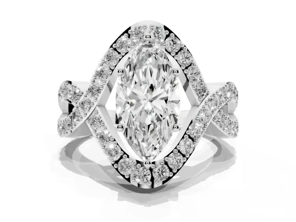 Marquise Cut Solitaire Twist Band Pavé Diamond Engagement Ring Platinum