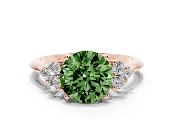 Fancy Green Round Cut Cut Diamond Cluster Ring with Solitaire Band and Four-Prong Setting Rose gold