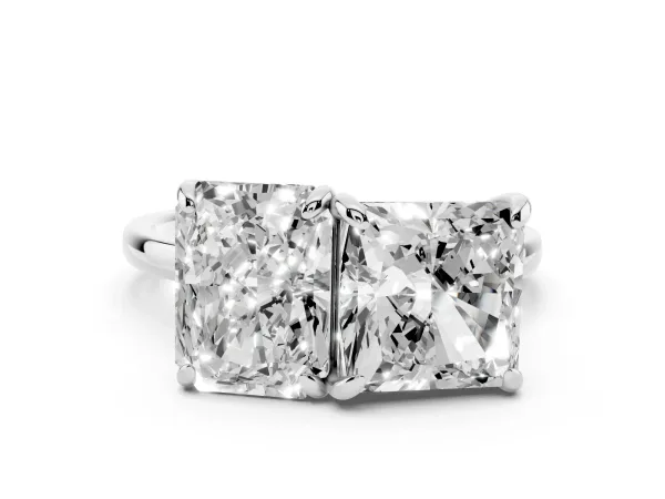 Radiant and Princess Toi Moi Ring with Prong Setting and Plain Band Platinum