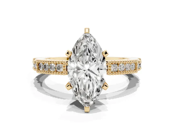 Marquise Cut Solitaire with Pavé Band and Four-Prong Setting Yellow gold