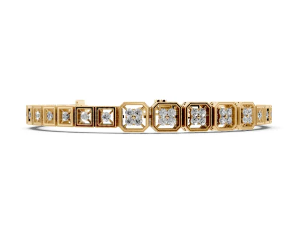 Round Diamond Tennis Bracelet with Milgrain Bezel Setting Yellow gold