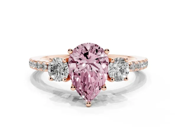 Fancy Pink Three-Stone Pear Cut Cut Diamond Pavé Band with Prong Setting Rose gold