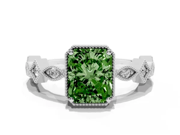 Fancy Green Radiant Cut Milgrain Marquise Diamond Twist Band Ring Platinum