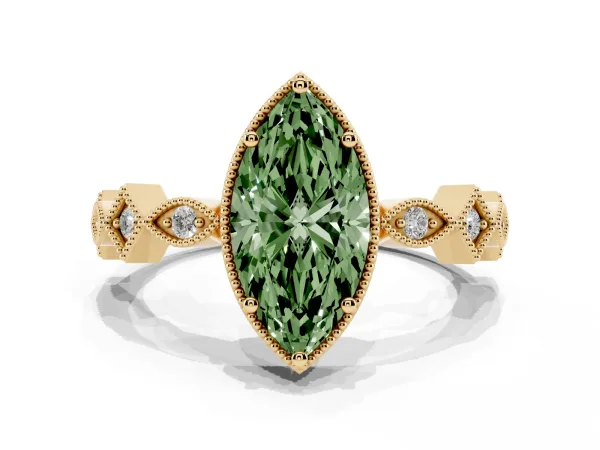 Fancy Green Marquise Cut Milgrain Marquise Diamond Twist Band Ring Yellow gold